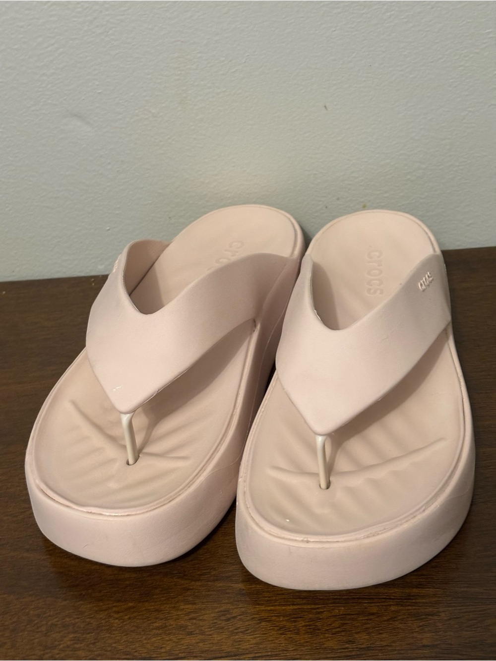 CROCS Women's Platform Flip Sandals in Pale Pink